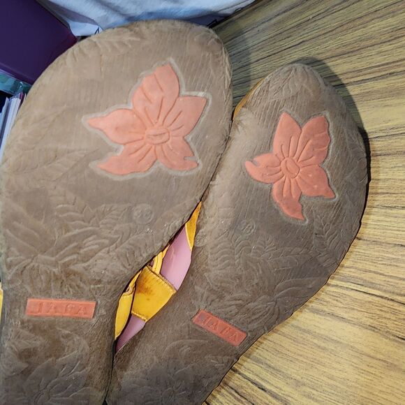 JAFA #105 7.5 Mustard Yellow Handmade Distressed Leather Slingback Flat Loafers - Picture 9 of 14